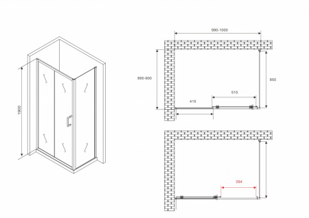 Душевой уголок ABBER Schwarzer Diamant AG30100B5-S90B5