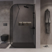Душ. перегородка NG-689-90TBLACK (90*200) черный матовый, стекло тонированное,1 место