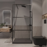 Душ. перегородка NG-688-12BLACK (120*195) черный матовый, стекло прозрачное с рисунком,1 место