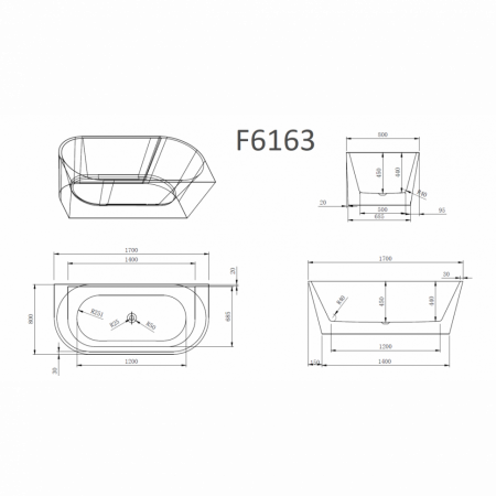 Ванна Frank F6163 White 170x80 белая пристенная
