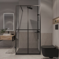 Душ. перегородка NG-686-12BLACK (120*195) черный матовый, стекло прозрачное с рисунком,1 место